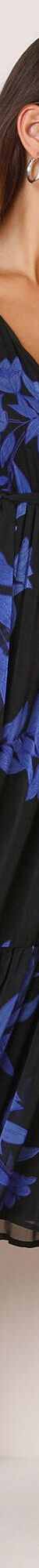 Robe longue volant, voile imprimé (noir / bleu) Robe longue volant, voile imprimé (noir / bleu)